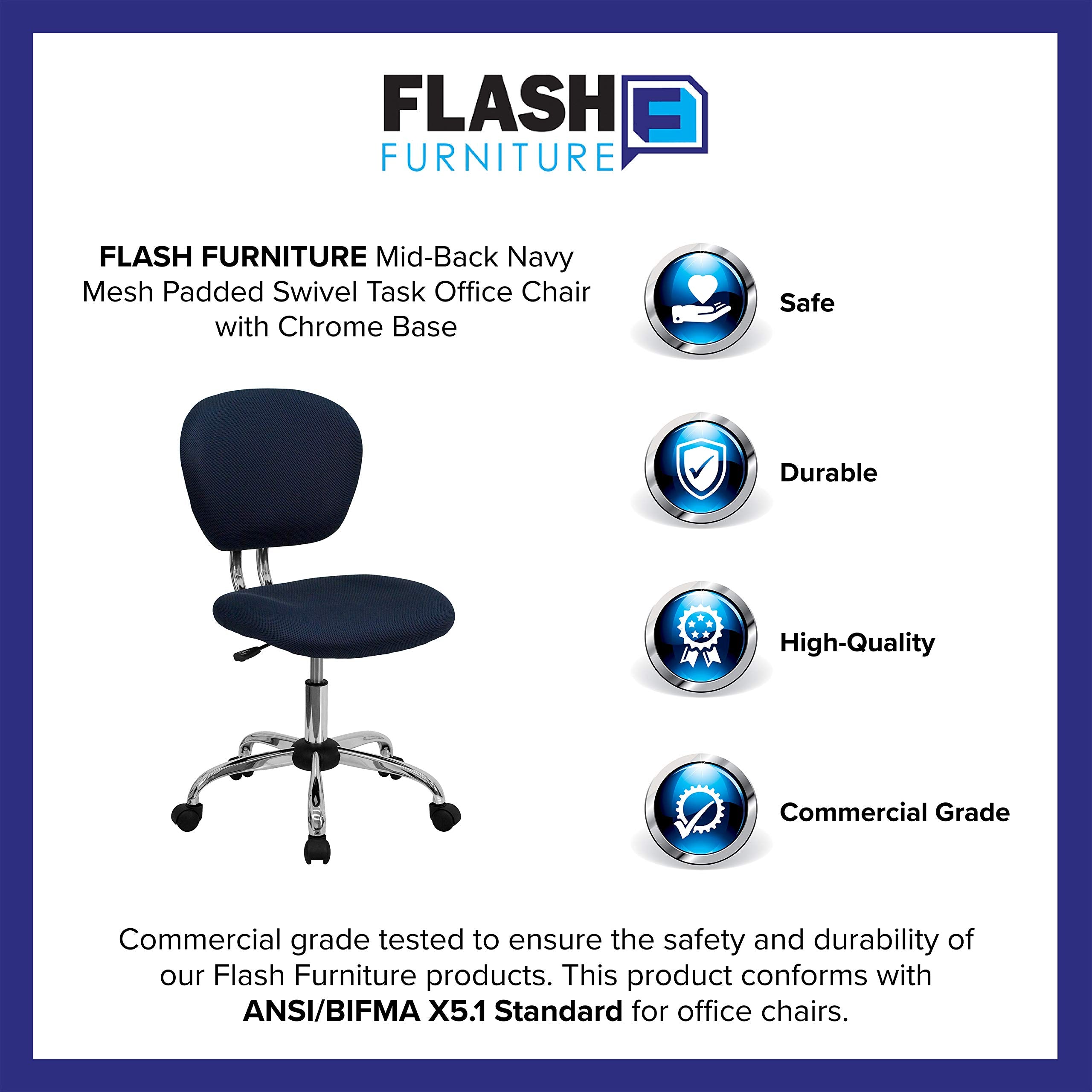 Flash Furniture Beverly Mid-Back Navy Mesh Padded Swivel Task Office Chair with Chrome Base