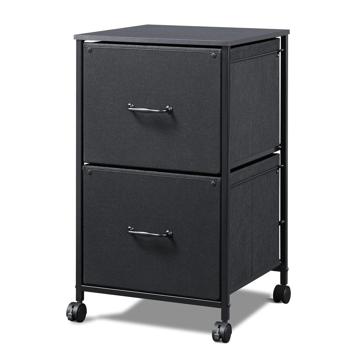Devaise 2 Drawer Mobile File Cabinet, Rolling Printer Stand, Fabric Vertical Filing Cabinet Fits A4 Or Letter Size For Home Office, Black