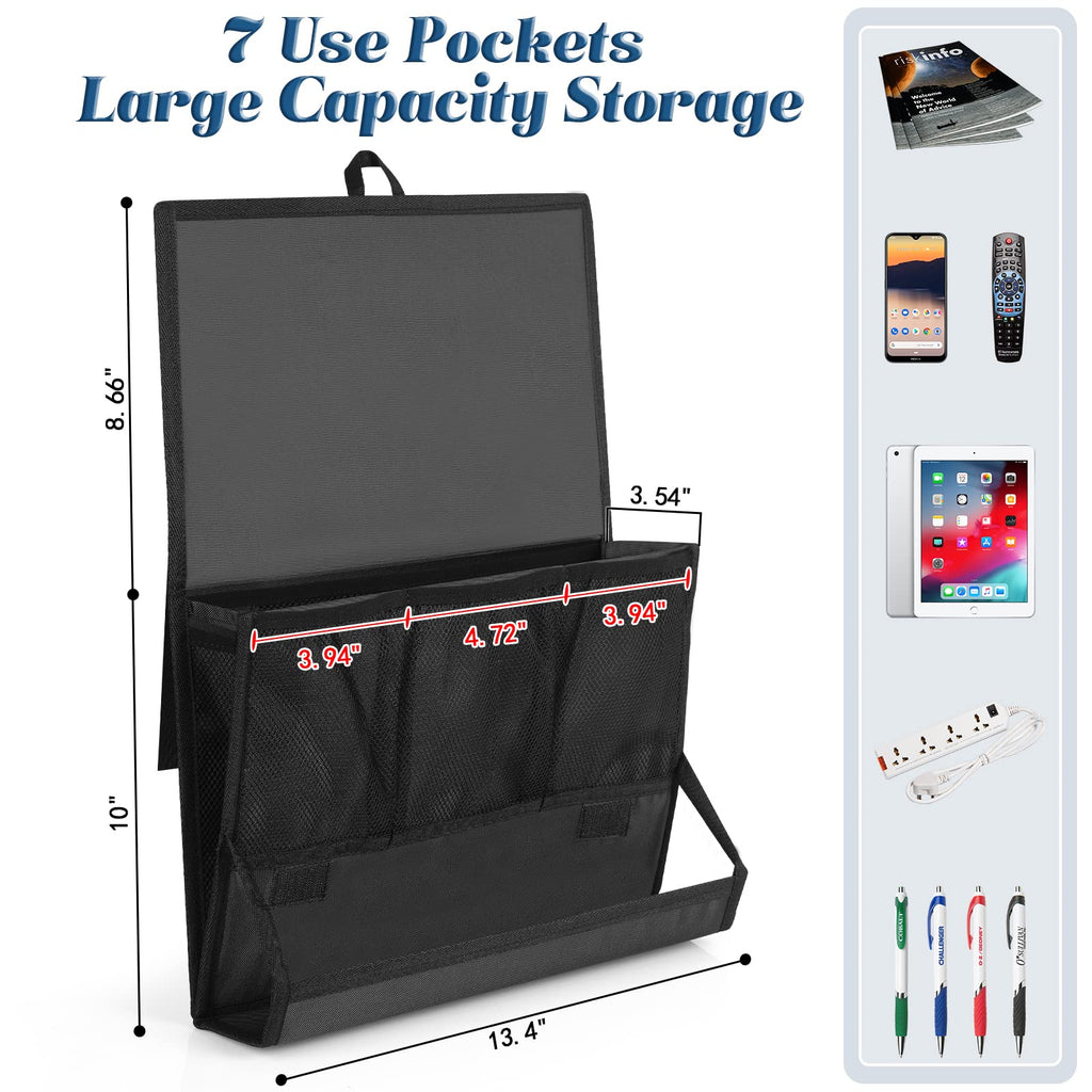 Retyion Bedside Storage Organizer With Power Strip Holder And Adjustable Straps Bed Hanging Bag For Home Bunk Bed Dorm Sofa (Bla