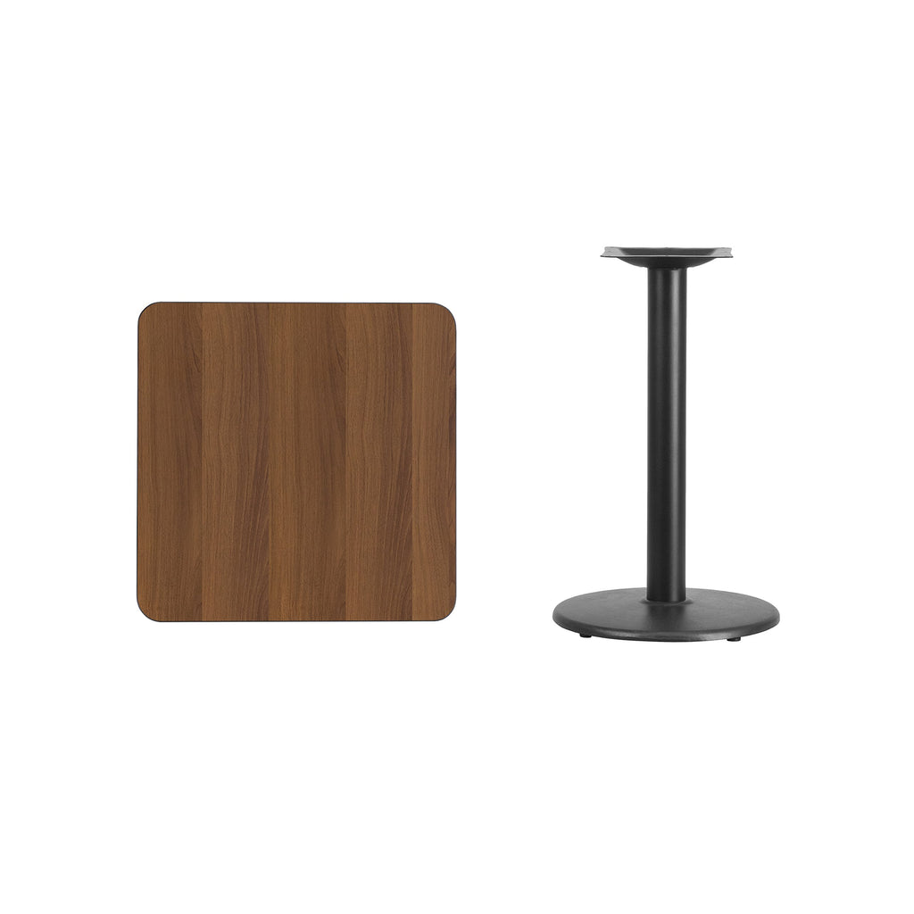 Flash Furniture Graniss 24'' Square Walnut Laminate Table Top with 18'' Round Table Height Base