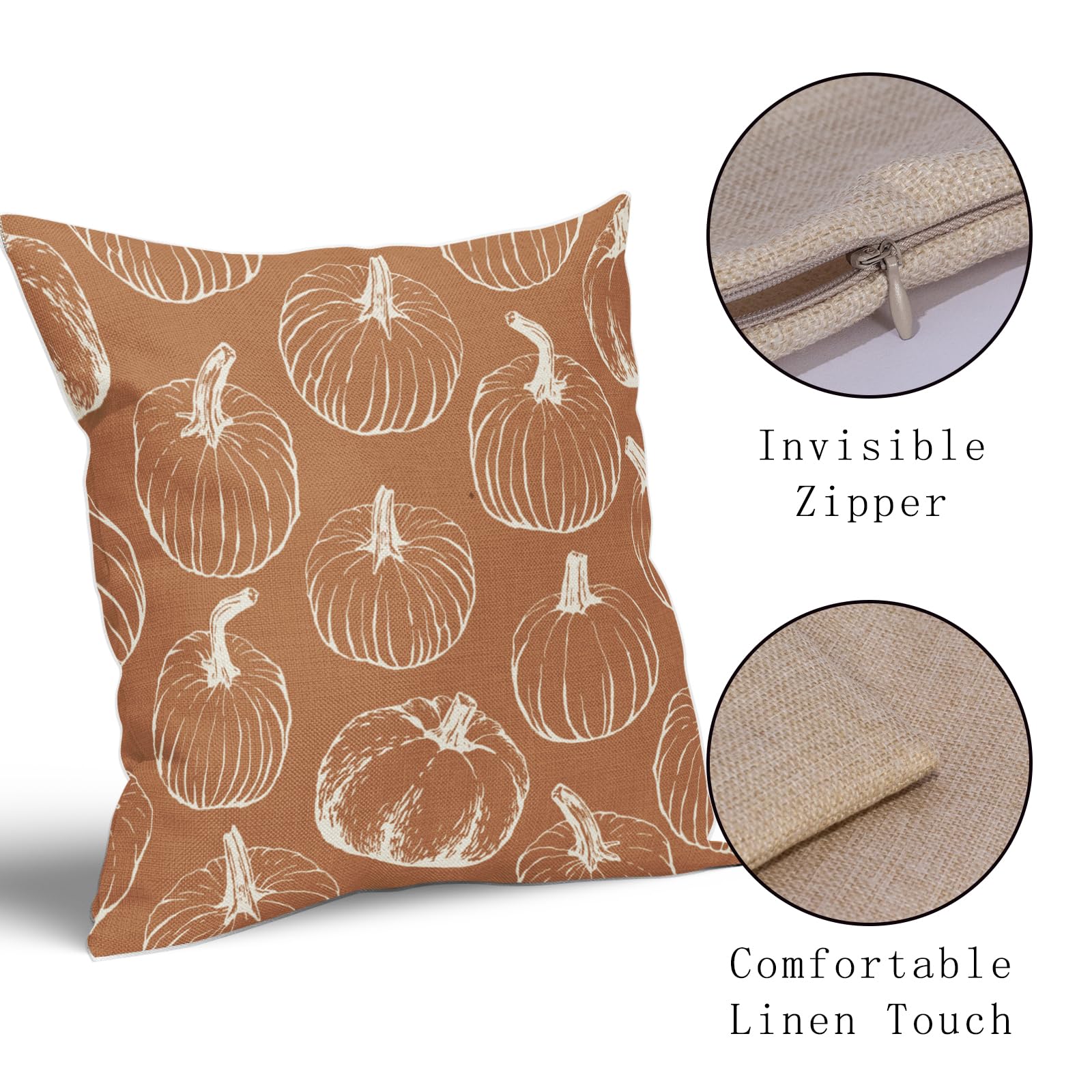 Fall Pumpkin Pillow Covers 18X18 Set Of 2 Autumn Themed Thanksgiving Harvest Burnt Orange Print Decorative Throw Pillows Outdoor