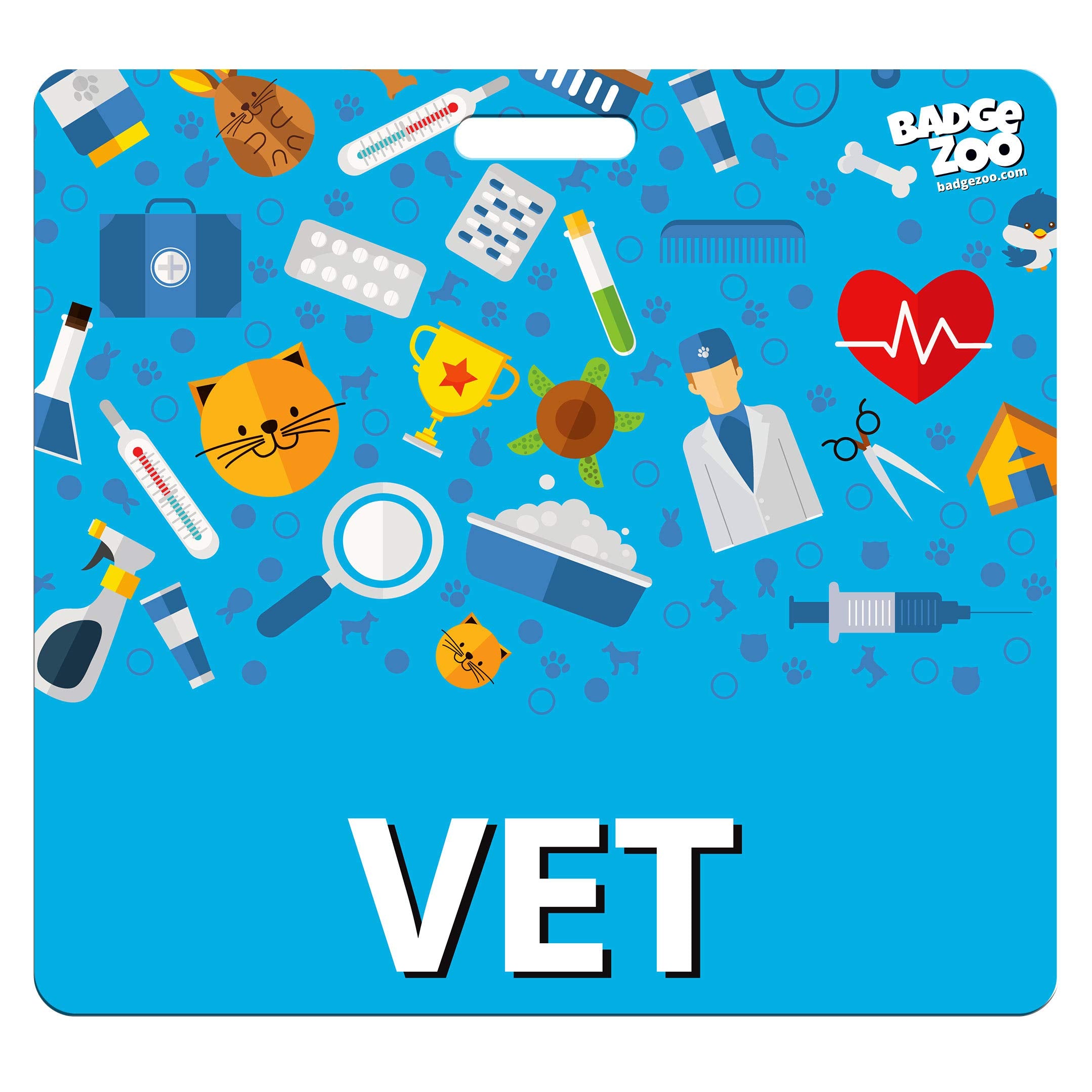 Vet Badge Buddy Blue Horizontal Heavy Duty With Veterinarian Themed Icons Identification Card - By Badgezoo