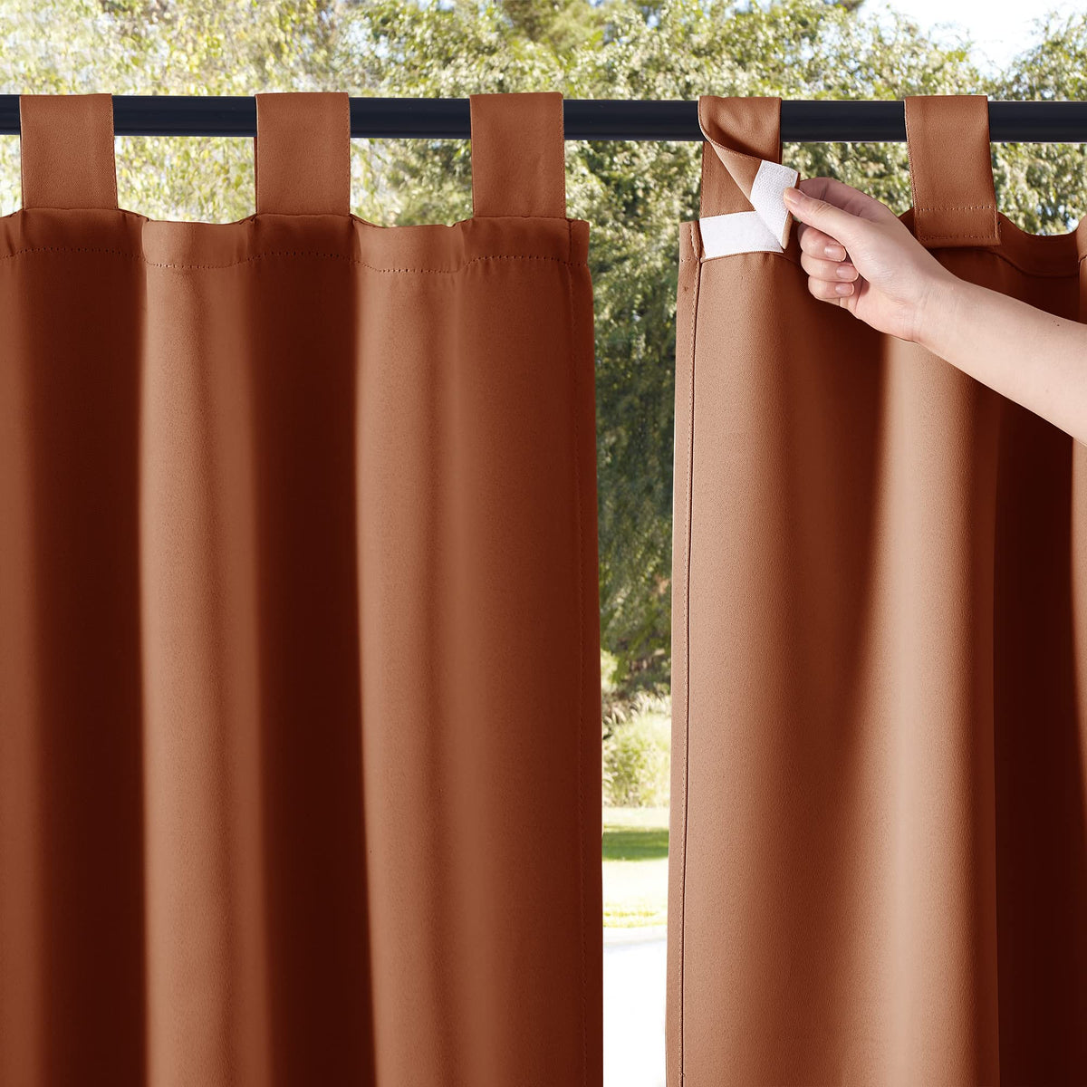Nicetown 2 Panels Porch Curtainss Outdoor Waterproof For Patio, Self-Stick Tab Top Blackout Indoor Outdoor Dividers Vertical Bli