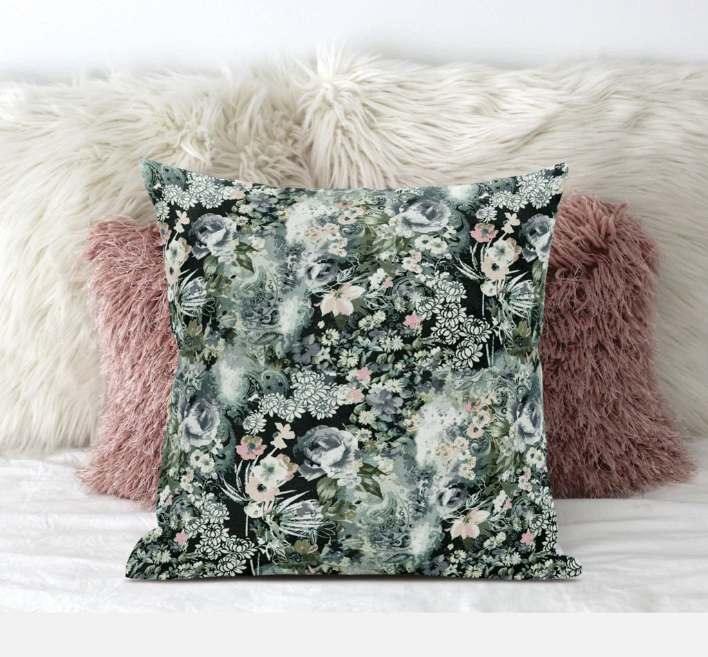 HomeRoots Light Green Red Indigo 20' Green Gray Springtime Zippered Suede Throw Pillow