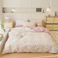 Aojim Aesthetic Striped Duvet Cover Set With Floral And Rabbit Pattern, 1 Cotton Comforter Cover And 2 Pillowcases, Soft Durable