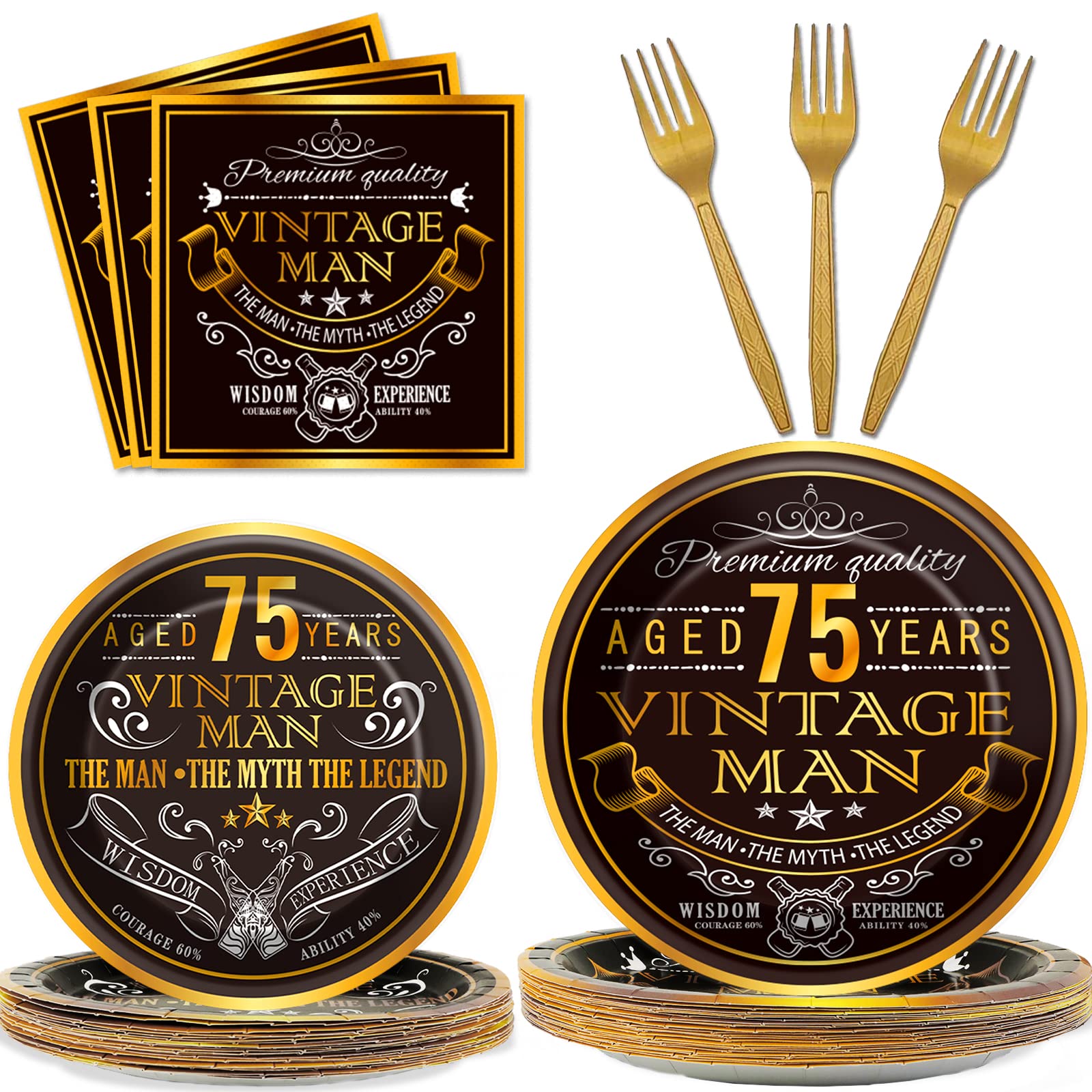 Wiooffen 96 Pcs Vintage 75th Party Tableware Set Back in 1949 75th Theme Birthday Party Table Decoration Supplies Cheers to 75 Y