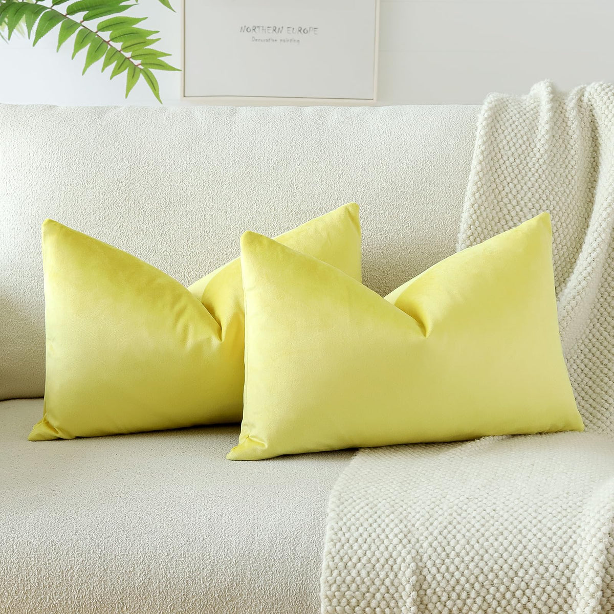 Otostar Velvet Soft Solid Decorative Throw Pillow Covers 12 X 20 Inch Pillow Covers Lumbar Cushion Case Couch Pillowcases For Sofa Bed Home Decor Pack Of 2 (Lemon Yellow)