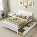 KOMFOTT Full Size Wood Bed Frame with 2 Storage Drawers, Mid Century Platform Bed Frame with Headboard, Sturdy Wooden Slats Supp