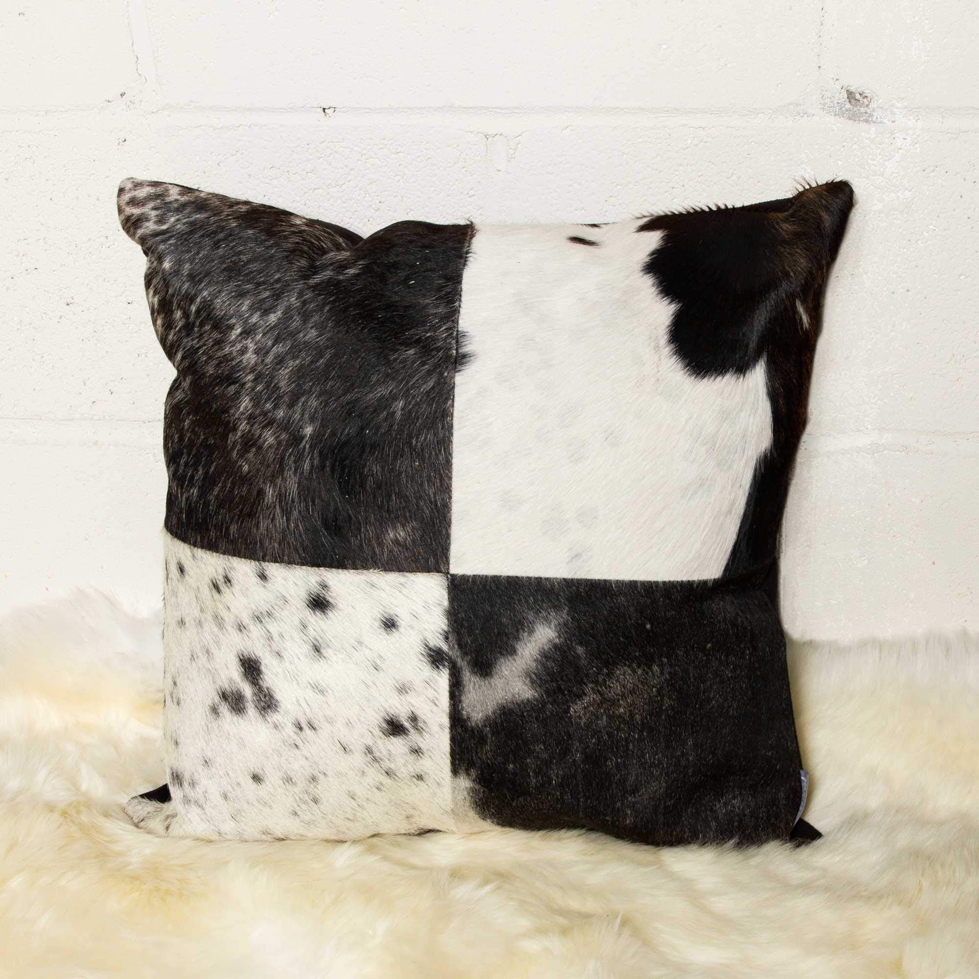 HomeRoots Black & White Cowhide, Microsuede, Polyfill 18' X 18' X 5' Black and White Quattro Pillow
