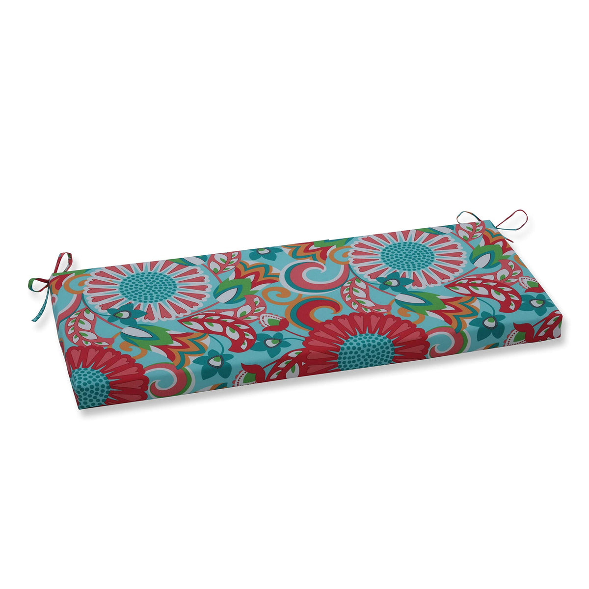 Pillow Perfect Bright Floral Indoor/Outdoor Sofa Setee Bench Swing Cushion With Ties, Weather, And Fade Resistant, 18' X 45',