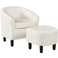 Yaheetech Accent Chair and Ottoman Set, Modern Fuzzy Sherpa Barrel Chair and Footrest, Comfy Boucle Armchair and Footstool for L