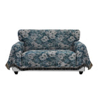 Purefit Geometric Jacquard Throw Sofa Cover - Textured Soft Washable Decorative Couch Covers For 3 Cushion Couch, Throw Cover With Tassels Furniture Protector For Pets (Medium, Flower Peacock Blue)