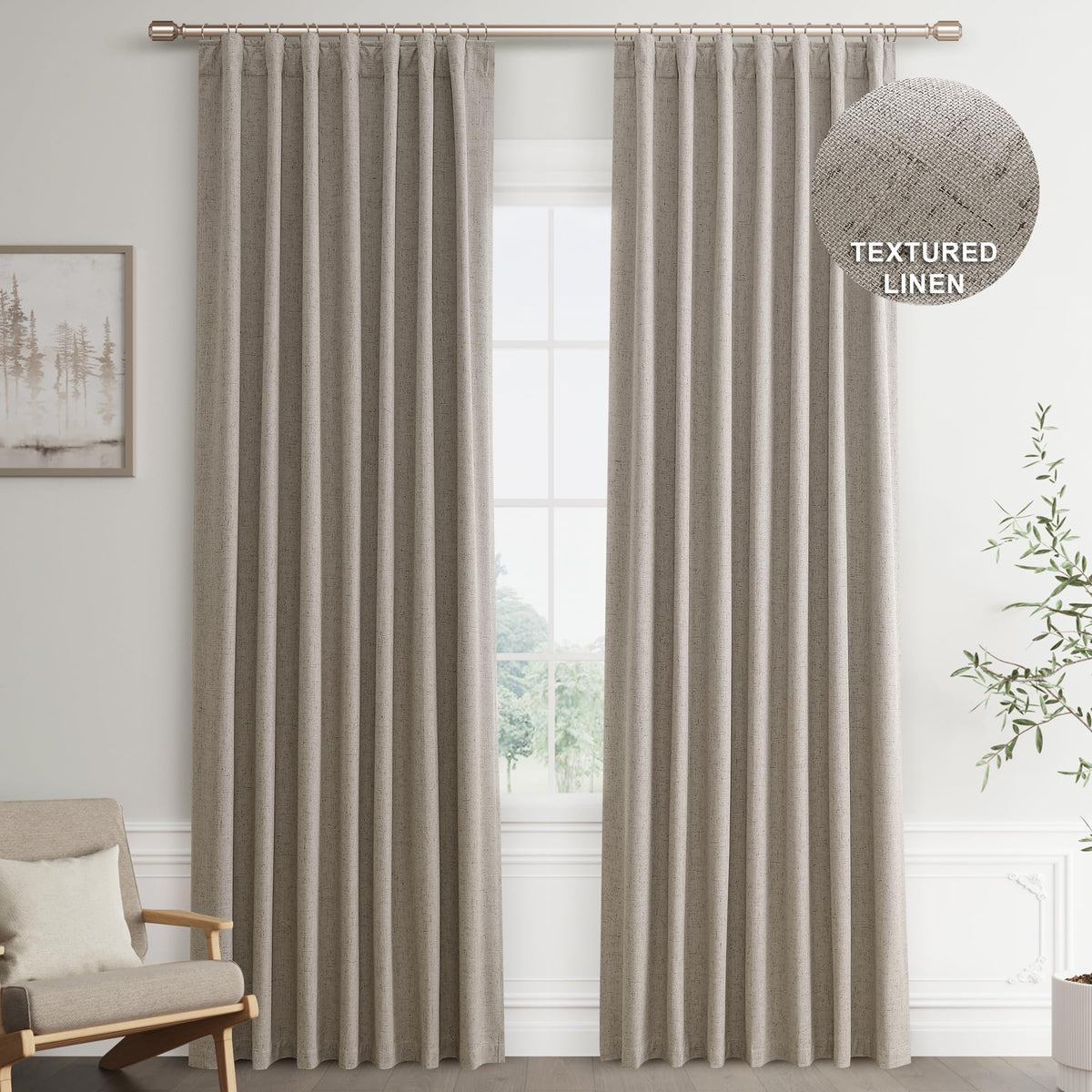 Joywell Dark Apricot Linen 100% Blackout Curtains 84 Inch Long, Rod Pocket/Back Tab/Hook Belt/Clip Rings,Thermal Insulated Drapes For Bedroom Living Room With Hooks,2 Panels,52 X 84