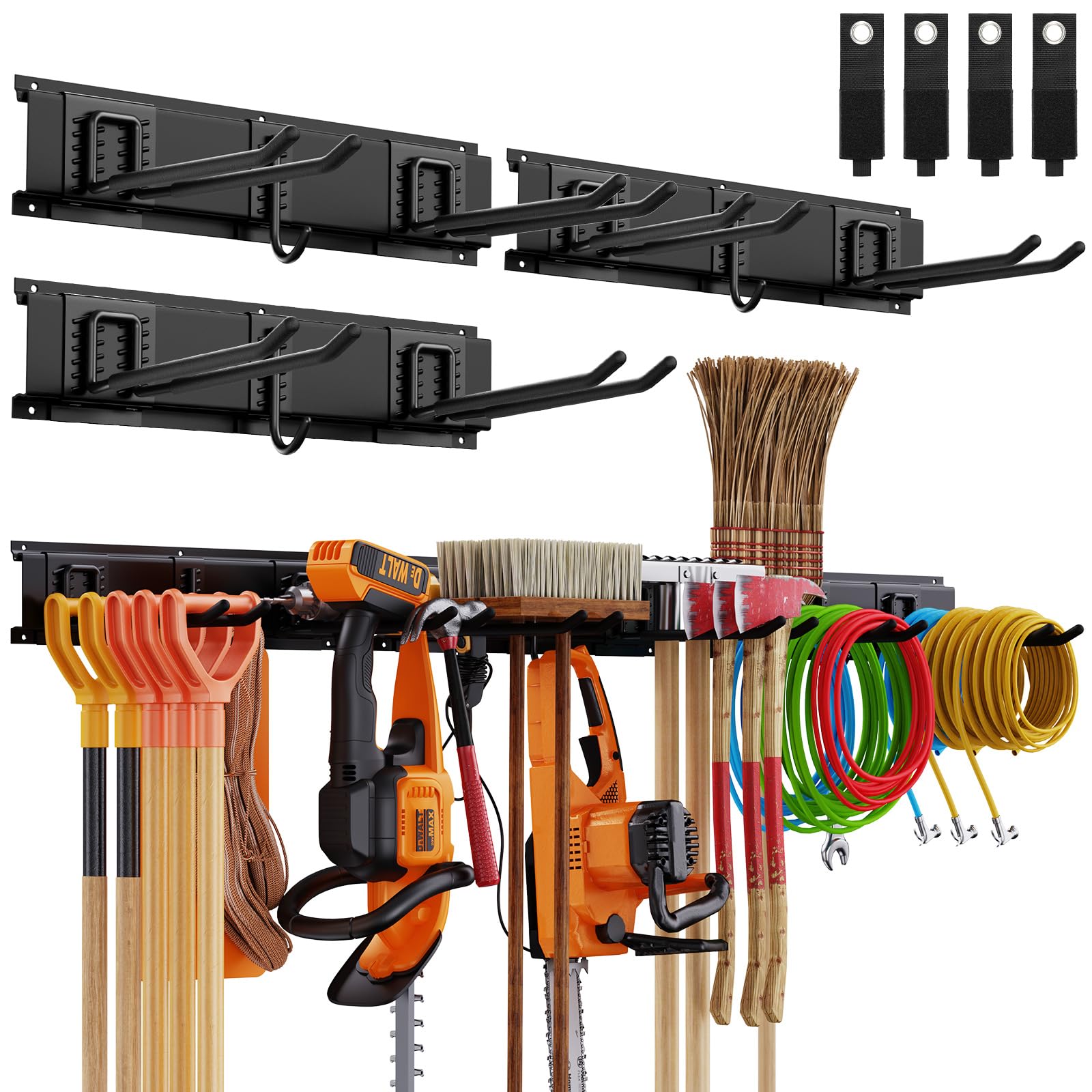 Waturis Garage Organzier Wall Mount, 48 Inch Garden Tool Organizer, 16PCS Heavy Duty Garage Storage Organization, Adjustable Too