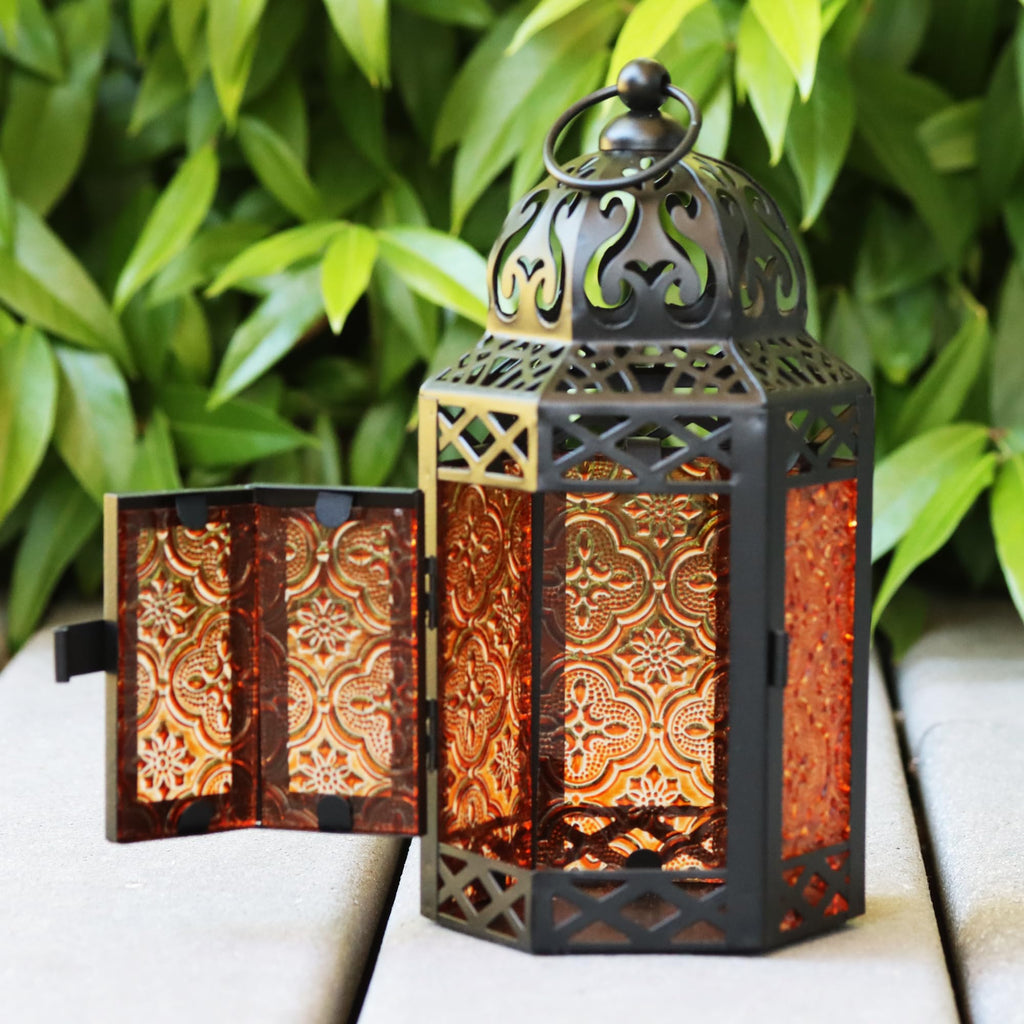 Small Black Metal Decorative Moroccan Lantern Candle Holder Lamp For Halloween - Indoor/Outdoor, Home Decor, Patio, Weddings, Ch
