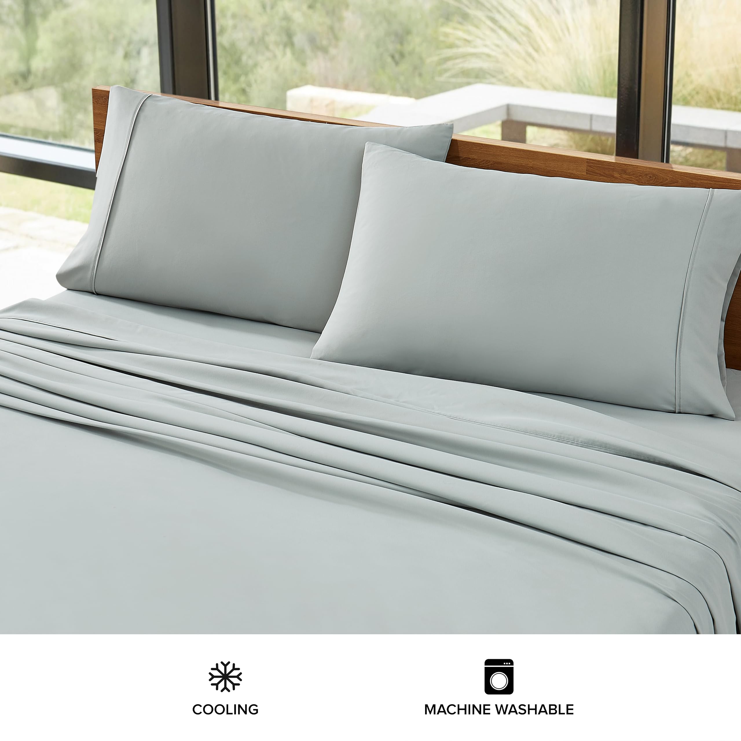 Ugg Hedi Full Sheet Set 4-Piece Luxury Cooling Sheets Deep Pockets Premium Bedding With 2 Pillow Shams Hypoallergenic Machine Washable Soft Lightweight Bed Set For Bedroom, Full, Mineral Green