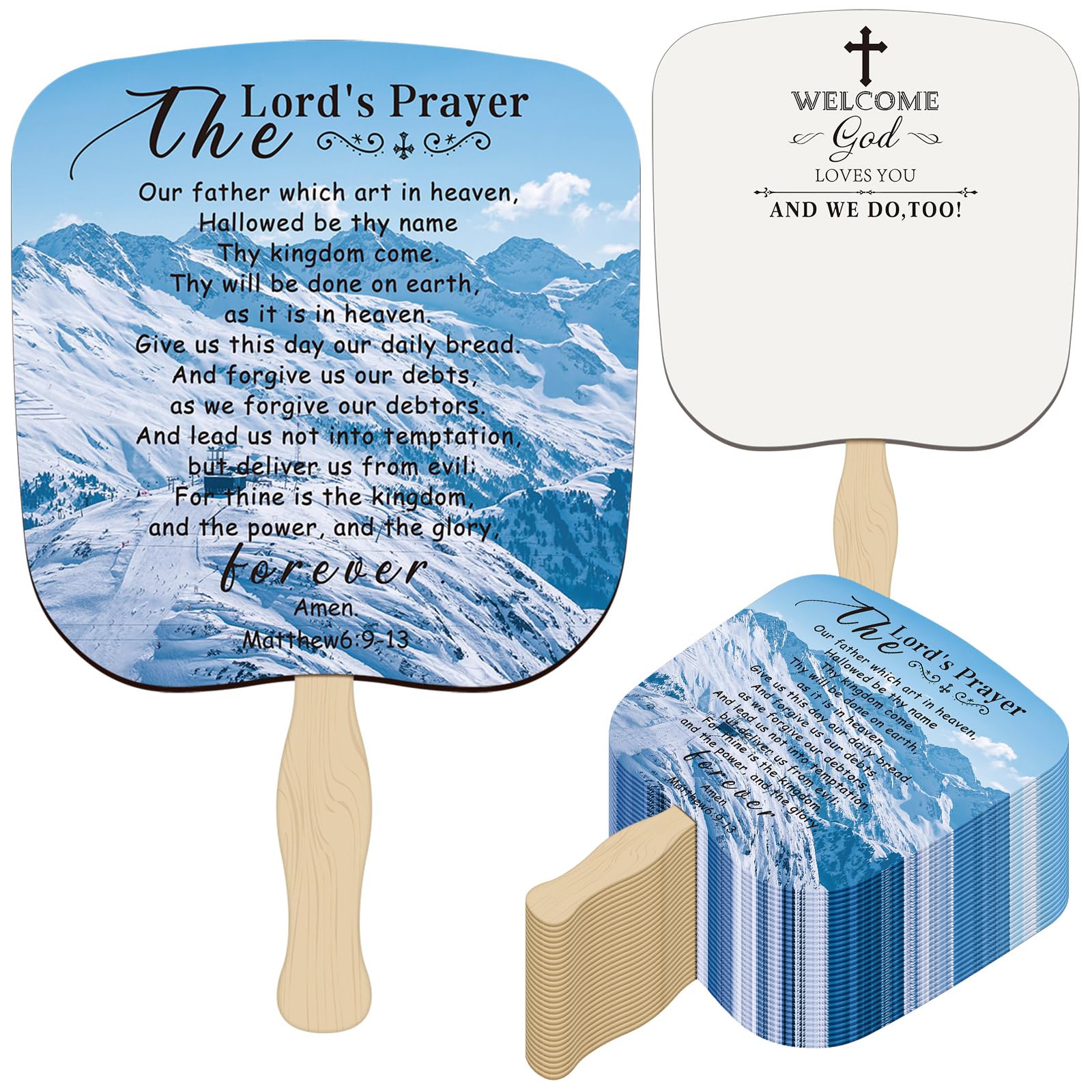 25 Pcs Church Fans How Great Thou Art Hand Held Fans Christian Paper Cardboard Hand Held Parlor Fans the Lords Prayer Hand Fans