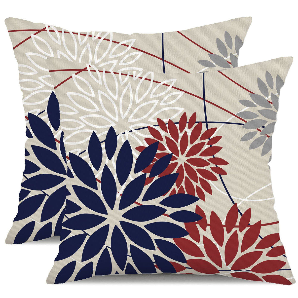 Dfxsz 4Th Of July Pillow Covers 20X20 Inch Set Of 2 Patriotic Blue Red Floral Outdoor Waterproof Decorative Throw Pillows Polyes