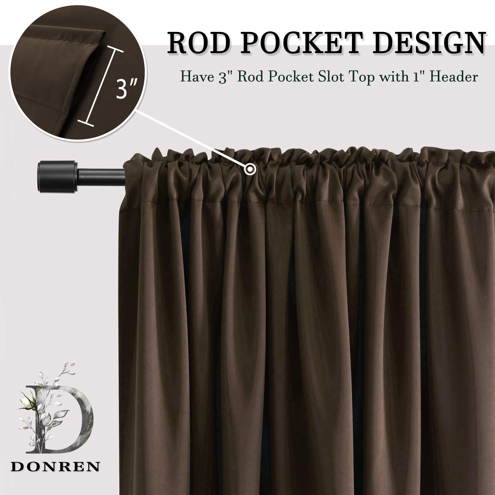Donren Room Darkening Half Curtains For Small Windows - Brown Valance Curtains For Cafe With Rod Pocket (30 X 36 Inch Length,2 Panels)