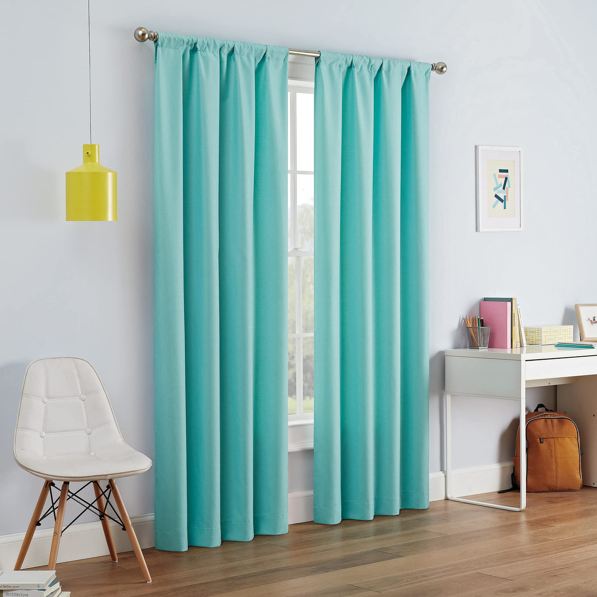 Eclipse Kendall Modern Blackout Thermal Rod Pocket Window Curtain For Bedroom Or Living Room (1 Panel), 42 X 84, Pool