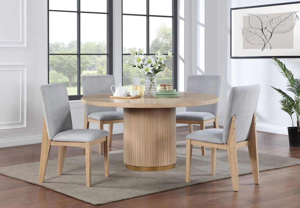 Lilola Living Caspian 5 Piece 59&quot; Round Oak Finish Dining Table Set With Gray Chairs