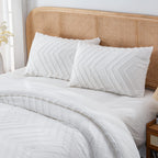 Litanika White Queen Size Comforter Sets, 3 Pieces Lightweight Chevron Tufted Bedding Comforter Set, Fluffy Down Alternative Com