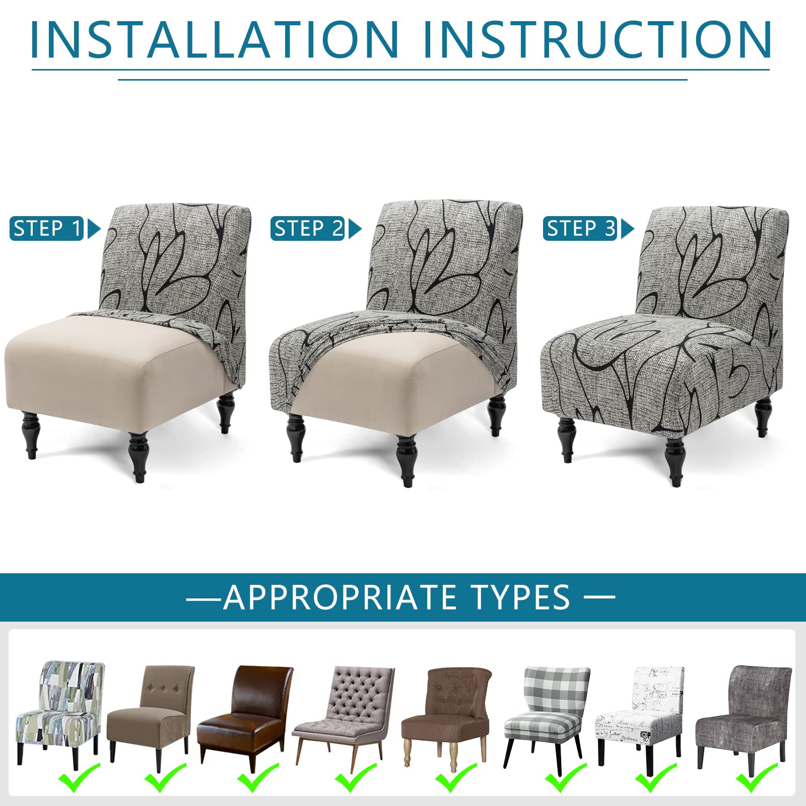 Liykimt Armless Accent Slipper Chair Covers Slipcover,Slipper Chair Without Arms Fabric Stretch Spandex Removable For Armless Ch