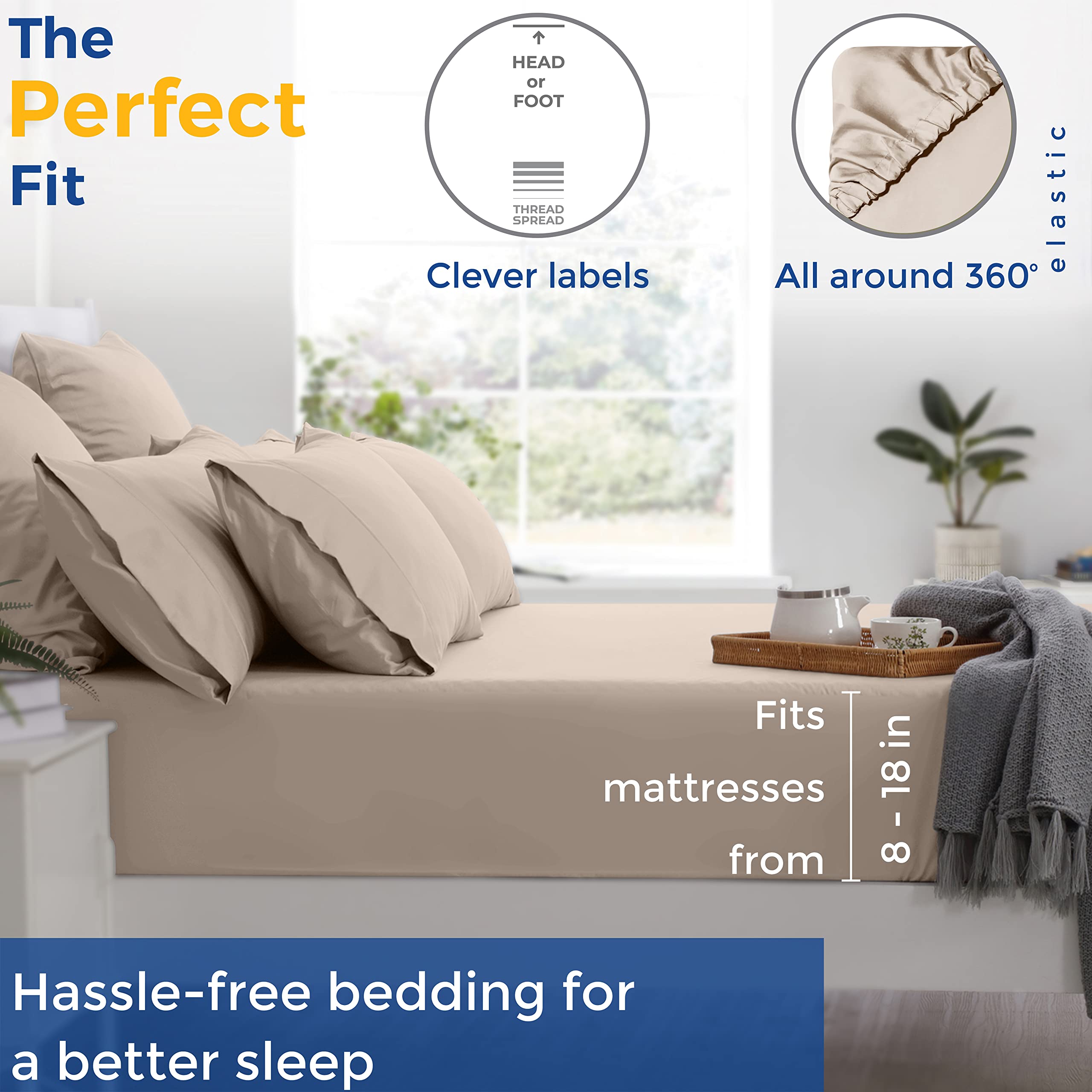 Thread Spread Luxury Sheets 600 Thread Count - Egyptian Cotton Quality Split King Size Sheet Set - Deep Pocket Fitted Bedding Sheets & Pillowcases - 4 Pc Breathable - Taupe Sheets For Boys & Girls