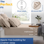 600 Thread Count Egyptian Quality 100% Cotton Sheets Set, Full Size Bedding Set In Taupe