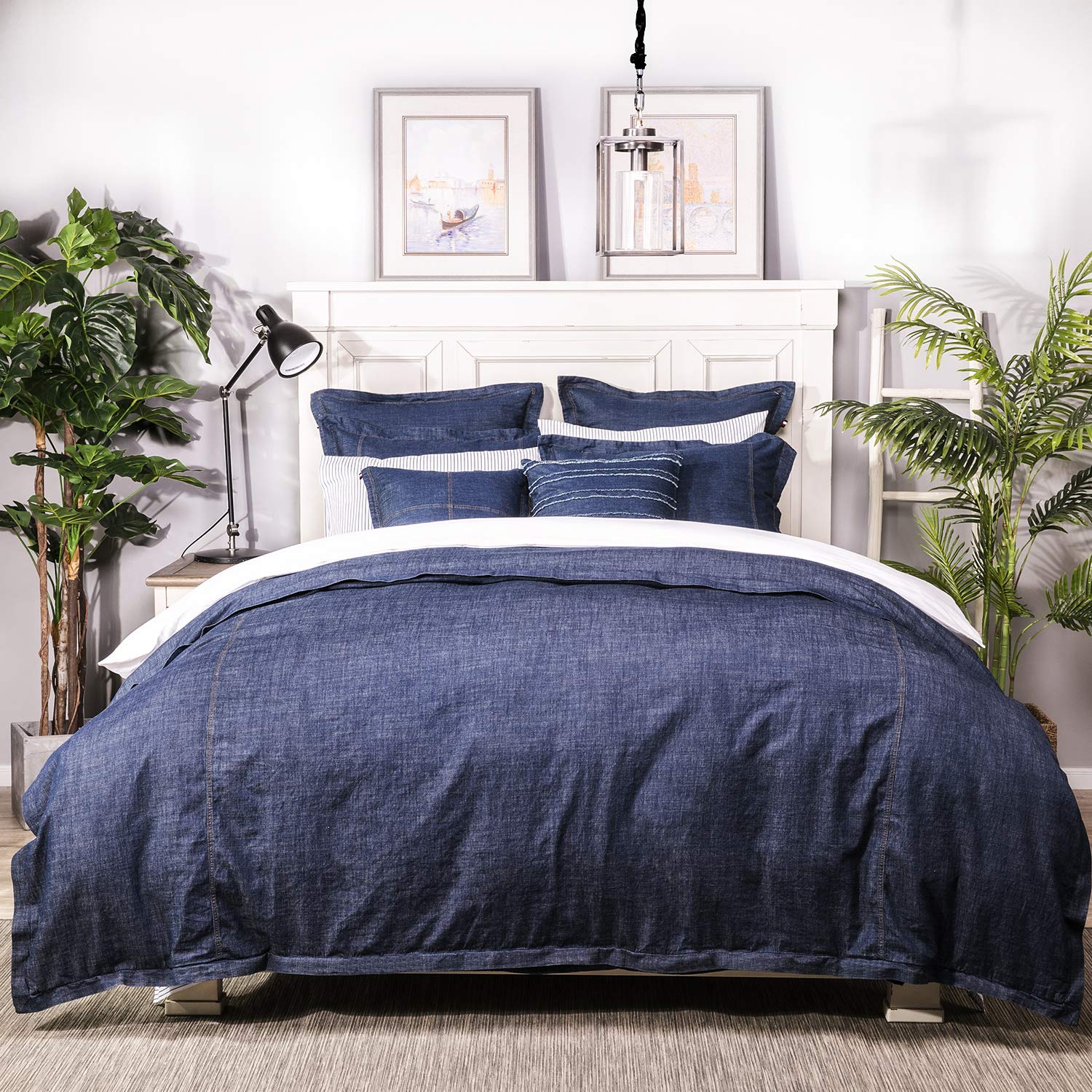 Elegant Life Home Denim Dark Blue Duvet Cover 100% Cotton Washed Soft Bedding With Button Closure Corner Ties (1Pc, Queen Size 9