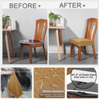 Buyue Fast Installation Dining Room Chair Covers Set Of 4, Luxury Stretch Jacquard Seat Slipcovers For Kitchen Armless Chairs, Rear Gapped- Ocher- 4