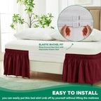 Biscaynebay Wrap Around Bed Skirts For King & Cal King Beds 16' Drop, Burgundy Adjustable Elastic Dust Ruffles Easy Fit Wrinkle & Fade Resistant Silky Luxurious Fabric Solid Machine Washable