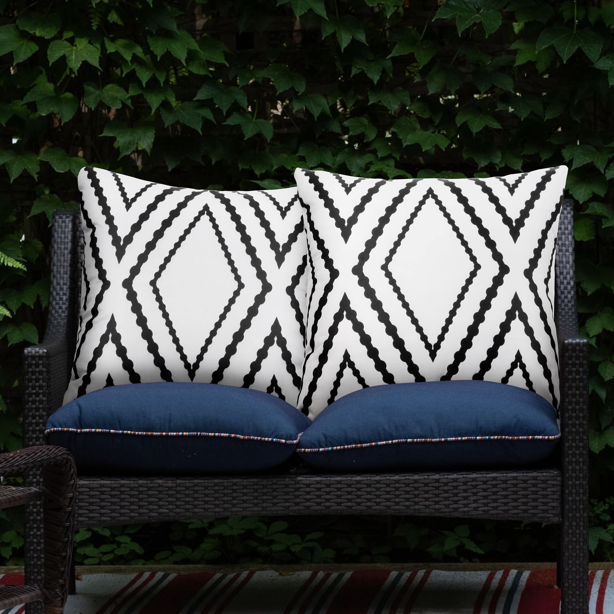Adabana Outdoor Waterproof Throw Pillow Covers Set Of 2 Boho Geometric Pillows Cover For Patio Garden 20 X 20 Inch White