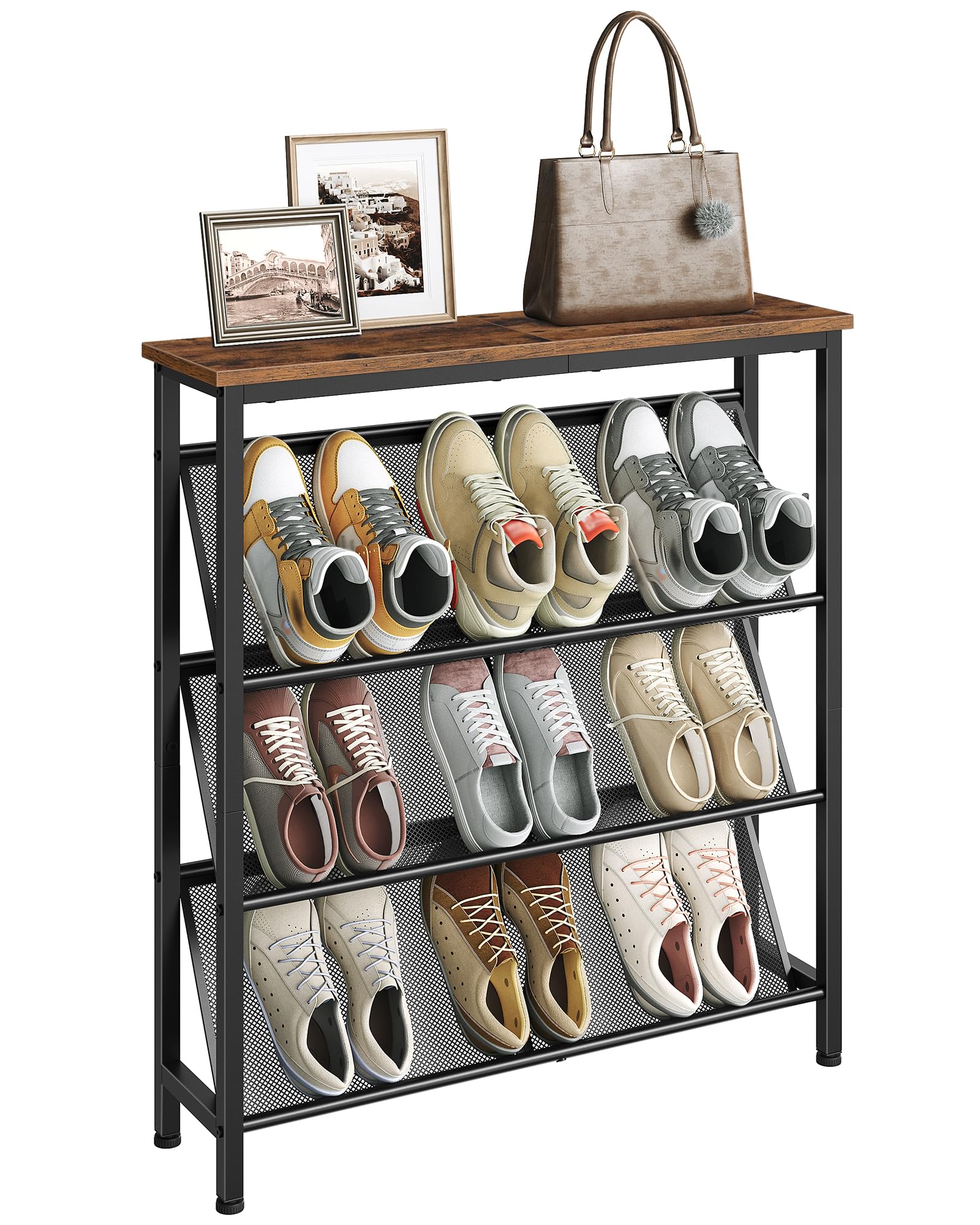 Choezon Shoe Rack, 4-Tier Slanted Shoe Storage Shelf, Narrow Shoe Rack For Entryway, Shoe Organizer With Adjustable Feet, Slim S