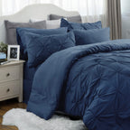 Bedsure King Size Comforter Set - Bedding Set King 7 Pieces, Pintuck Bed In A Bag Navy Blue Bed Set With Comforter, Sheets, Pill