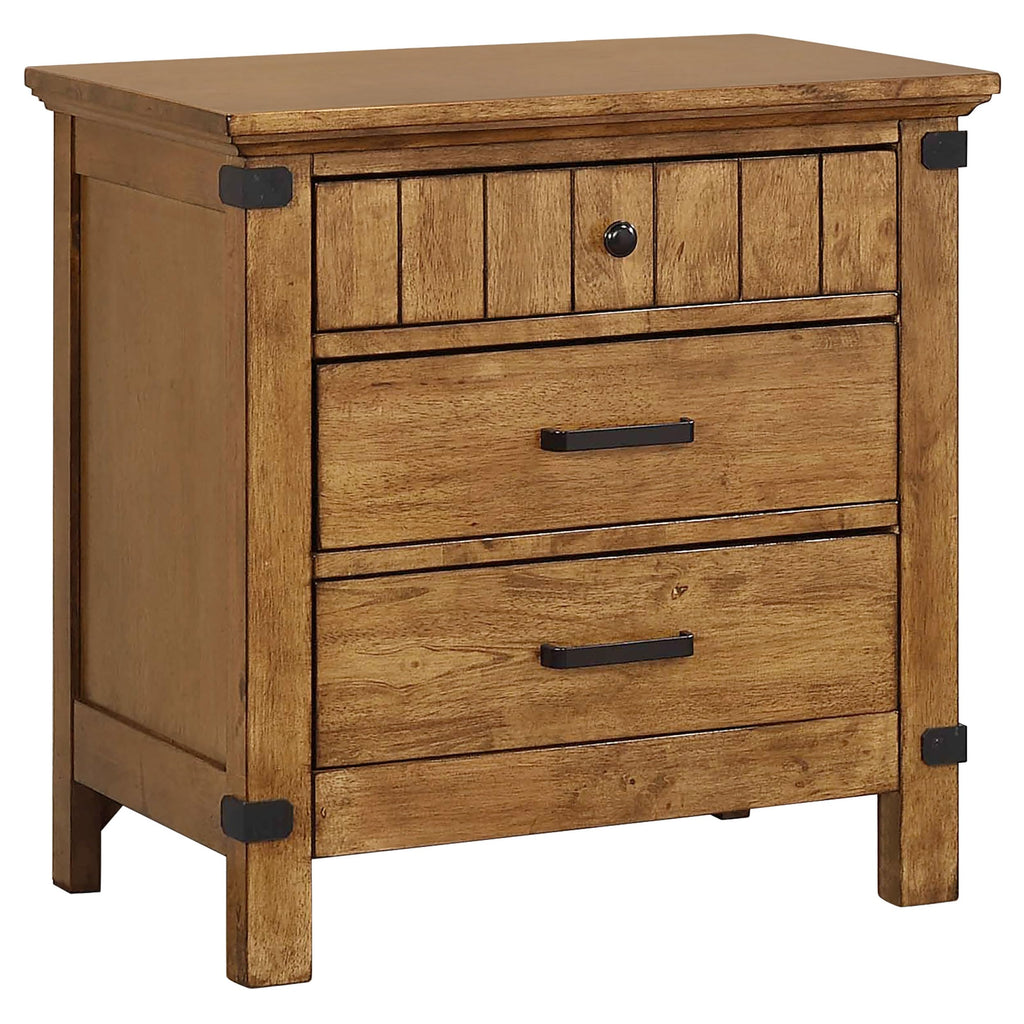 Coaster Home Furnishings Brenner Farmhouse Wood 3-Drawer Bedroom Nightstand Bedside Table Organizer Unit Rustic Honey 205262