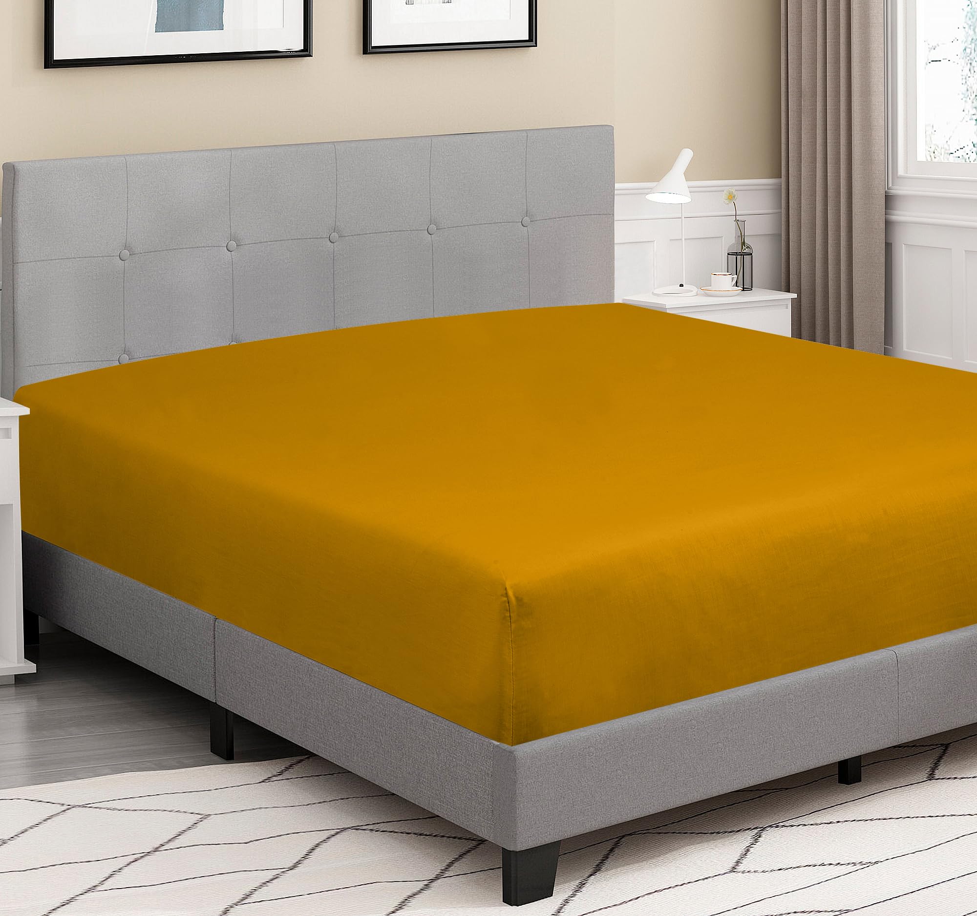 Royale Linens 300 Thread Count 100% Long Staple Combed Cotton Fitted Sheet - Super Soft Deep Pocket Bottom Sheet - Yellow Fitted