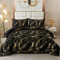 WONGS BEDDING Black Gold Metallic Marble Comforter Set King Foil Print Glitter Bedding Sets with 2 Pillowcases for All Seasons, 