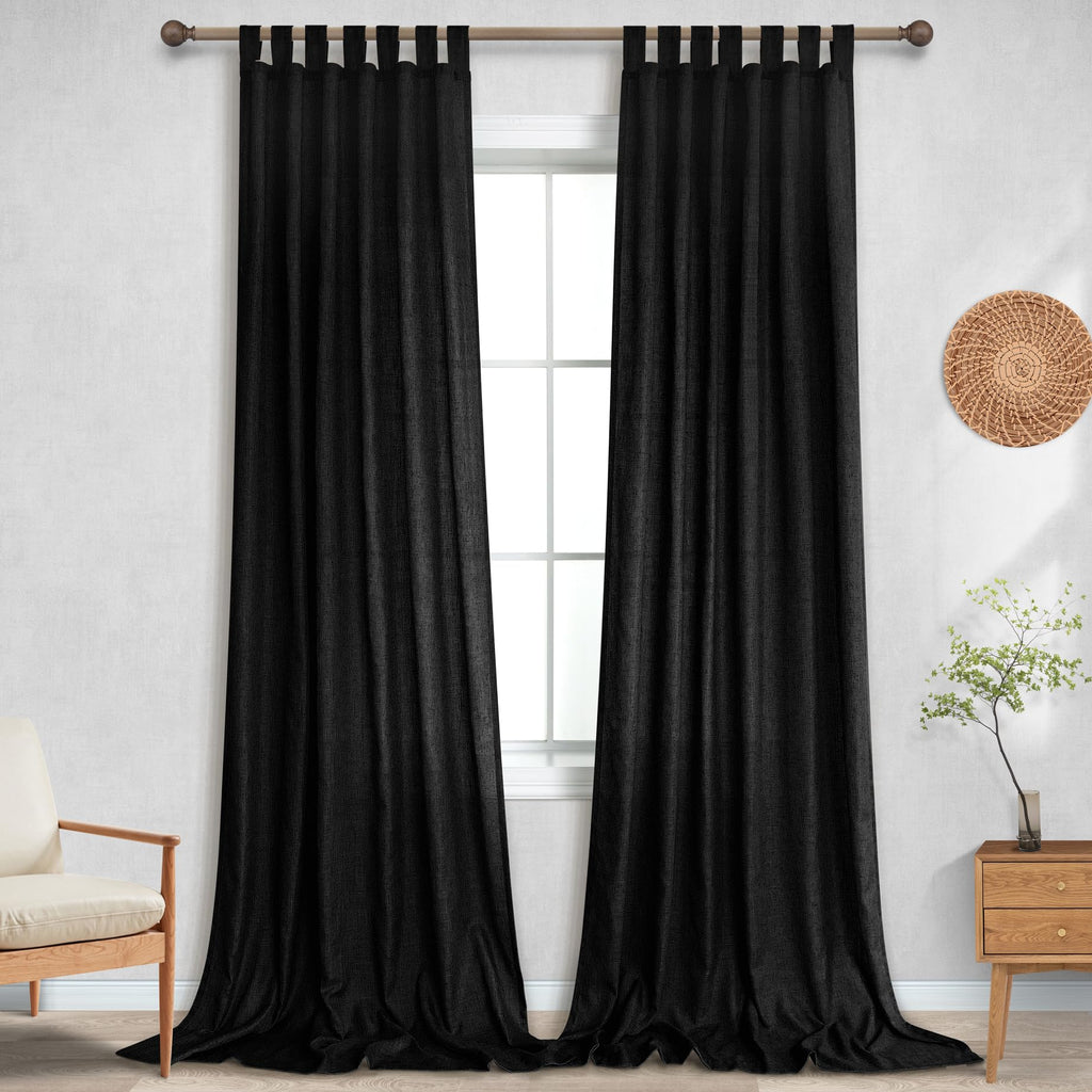 Koufall Black Curtains 96 Inches Long For Living Room,Sheer Linen Boho Canopy Bed Curtains For Bed
