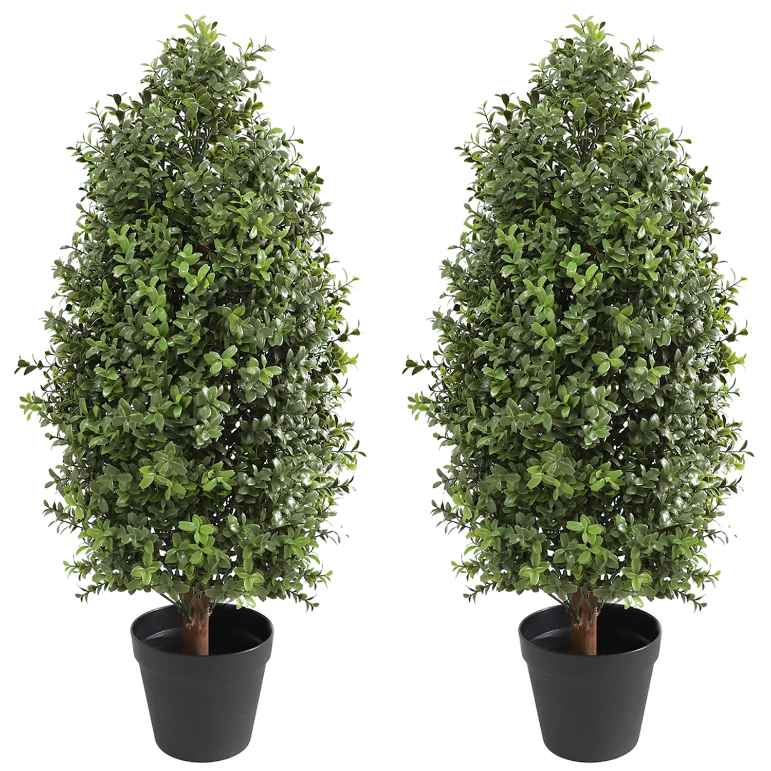 30'' Tall Artificial Boxwood Topiary, 2 Pcs Outdoor Ready Artificial Boxwood Topiaries Trees, Natural Looking Fake Potted Shrubs
