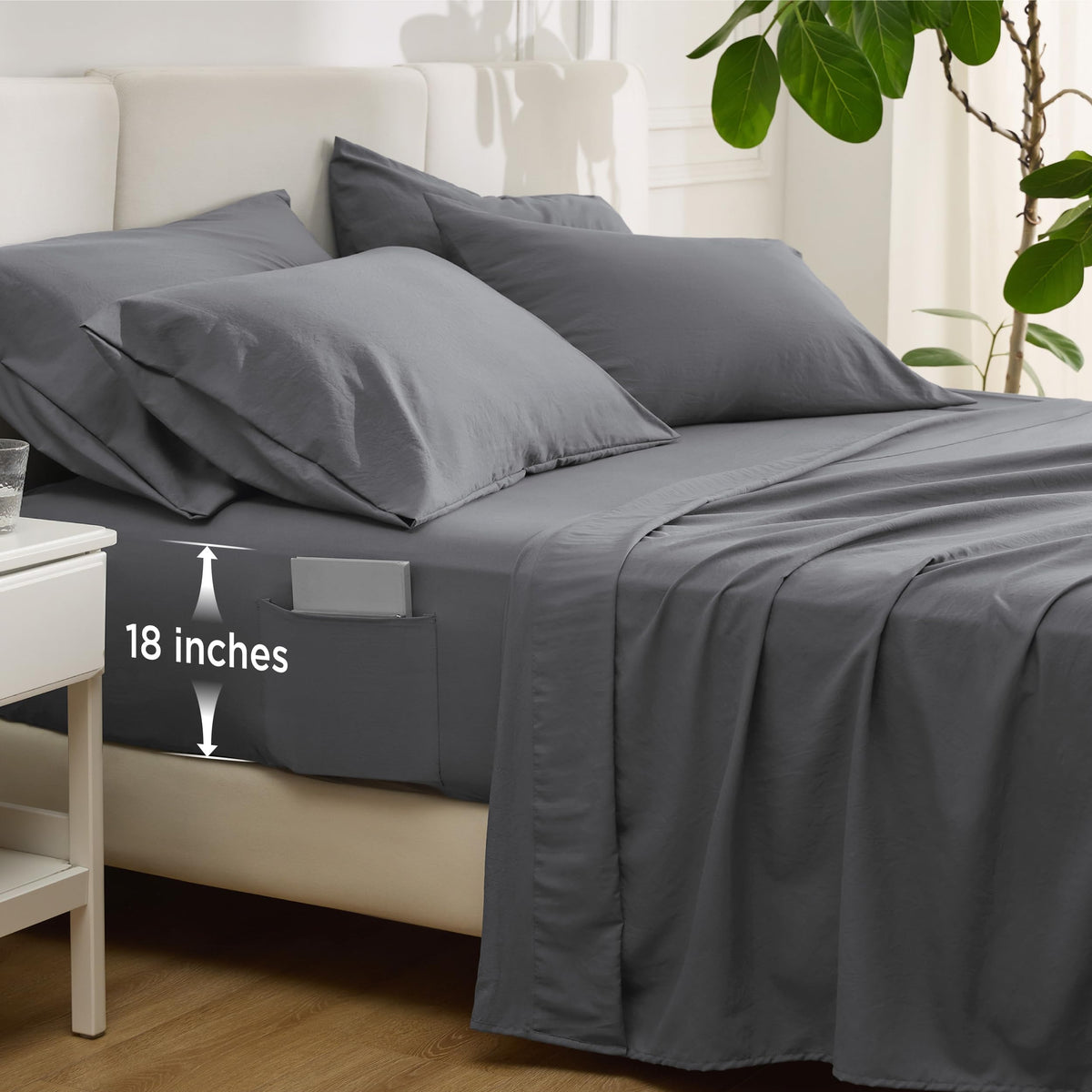 Bedsure Deep Pocket Twin Sheets - 4 Piece, Prewashed Ultra-Soft Twin Sheets Set, Fits Mattresses Up To 18 Inches Thick, Breathab