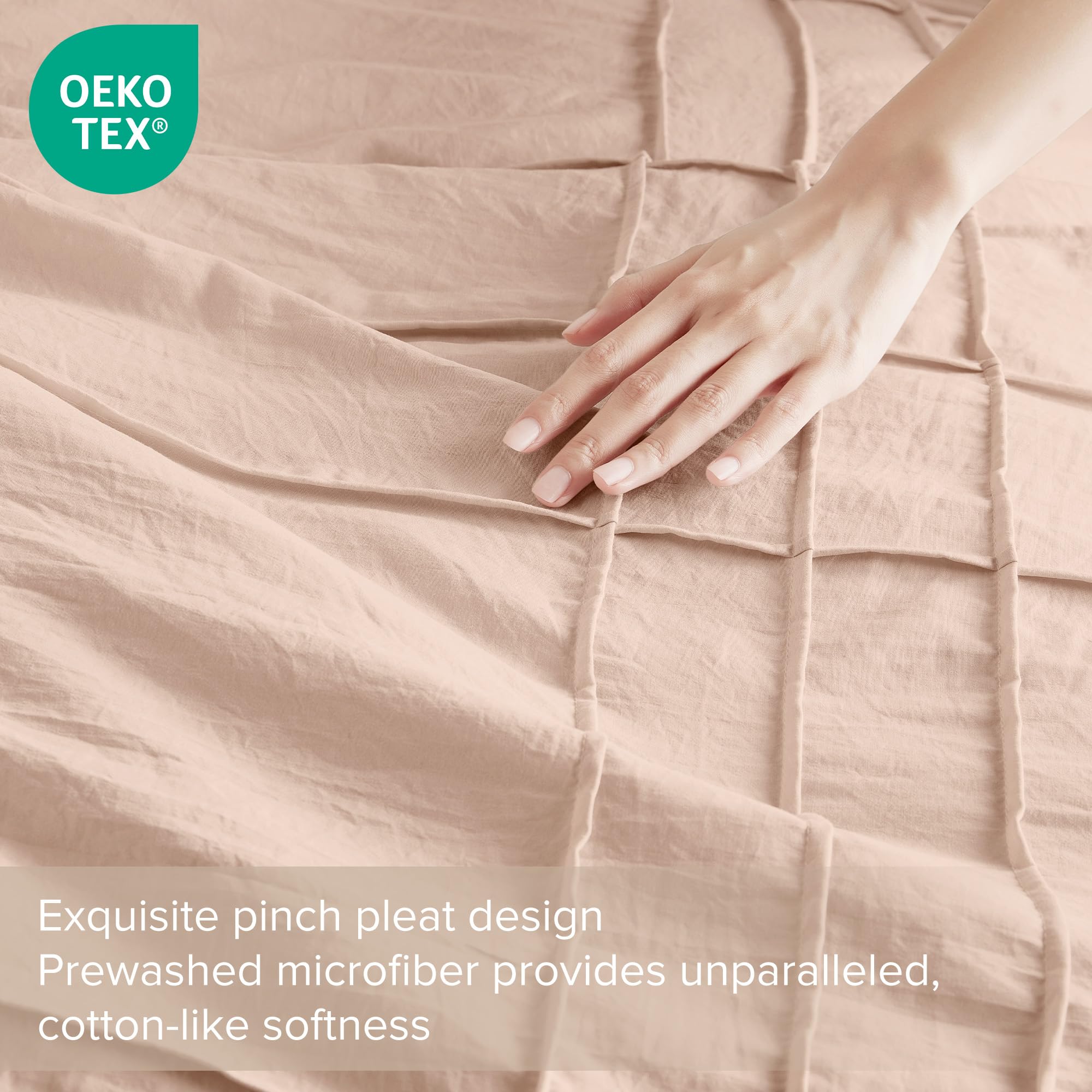 Comfort Spaces Blush Queen Size Duvet Cover Set - 3 Pieces Pintuck Pleated Duvet Cover Queen, All Season Lightweight, Extra Softness Pre-Washed Microfiber Queen Bedding Cover Shams, Full/Queen