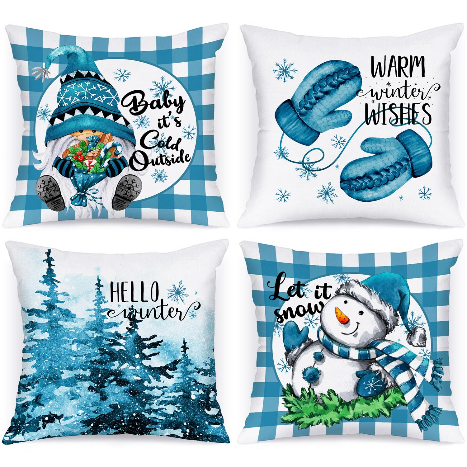 Lanpn Cute 20X20 Christmas Throw Pillow Covers Set Of 4, Gnome Snowman Decorative Holiday Pillow Case Cushion Cover 20 X 20 For