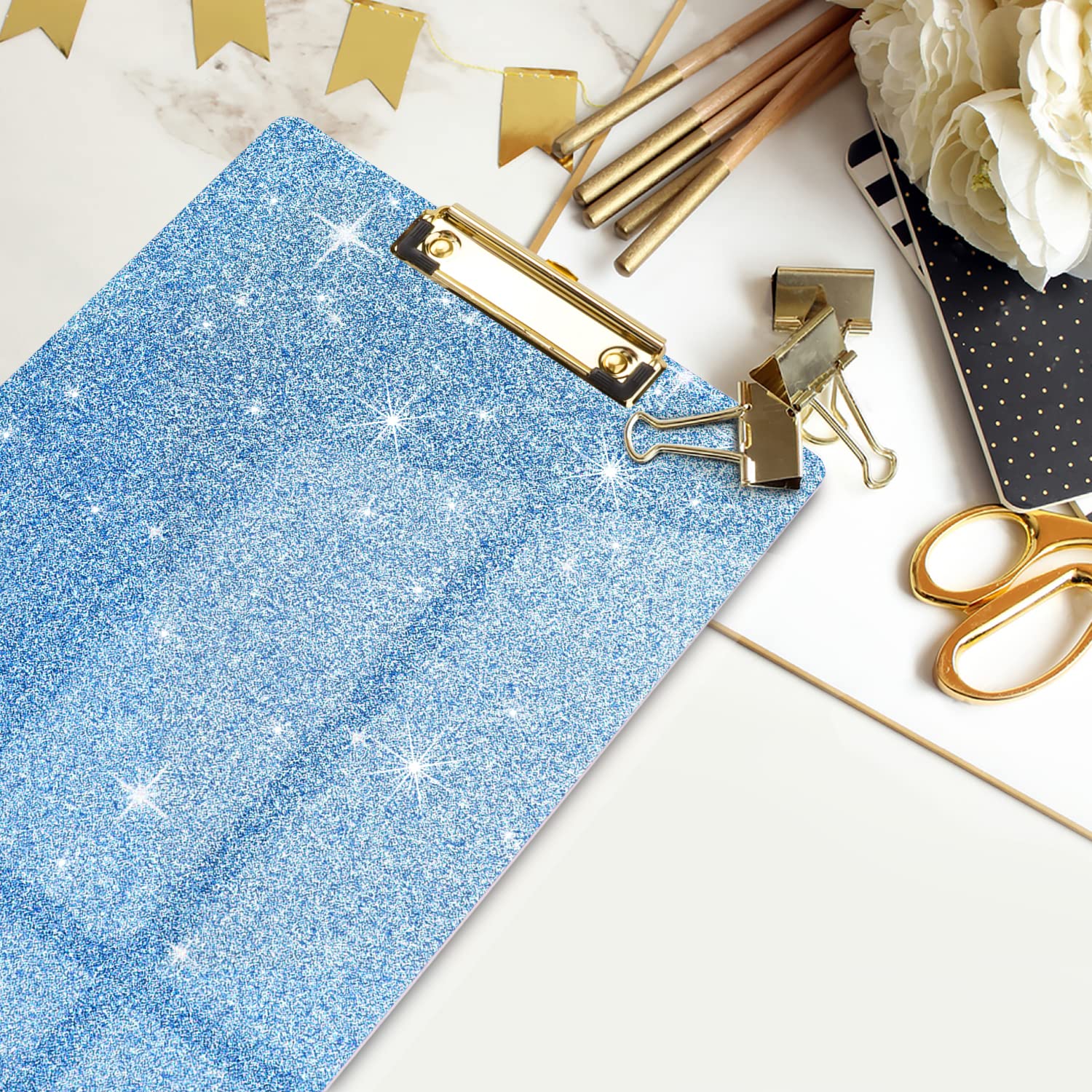 Waveyu Black Glitter Clipboard, Acrylic Clipboard For Women Men, Stardard Letter Size Clipboard With Low Profile Gold Clip For D