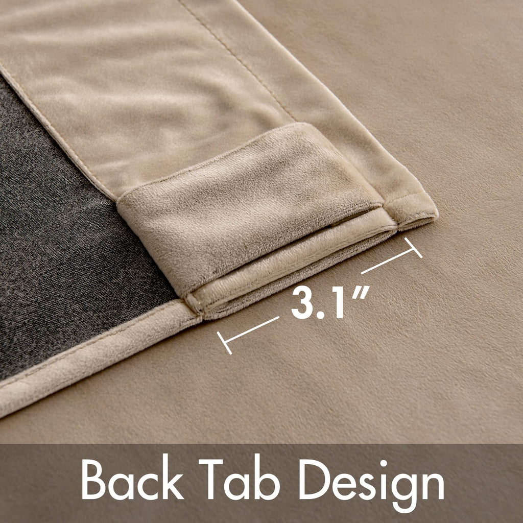 Miulee Velvet Curtains 2 Panels Luxury Blackout Curtains For Bedroom Living Room Thermal Insulated Super Soft Window Drapes Rod Pocket & Back Tab, Camel Beige, W52 X L72 Inches