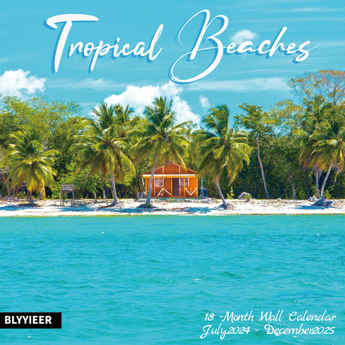 2025 Wall Calendar Tropical Beaches, Hangable Tropic Beach Calendars, Jul.2024 - Dec.2025, 12' X 24' Opened, Thick Glossy Pape