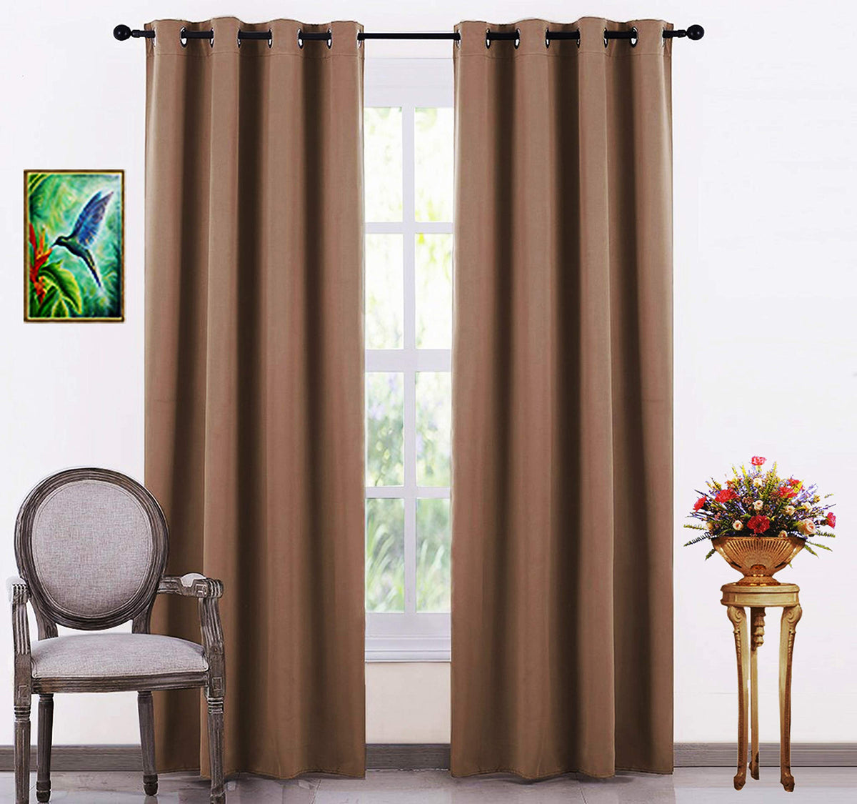 JUPON Room Darkening Polyester Blackout Curtain Pack of 1 Piece with 3 Layers Weaving Technology Solid Grommet Pattern (W  45in