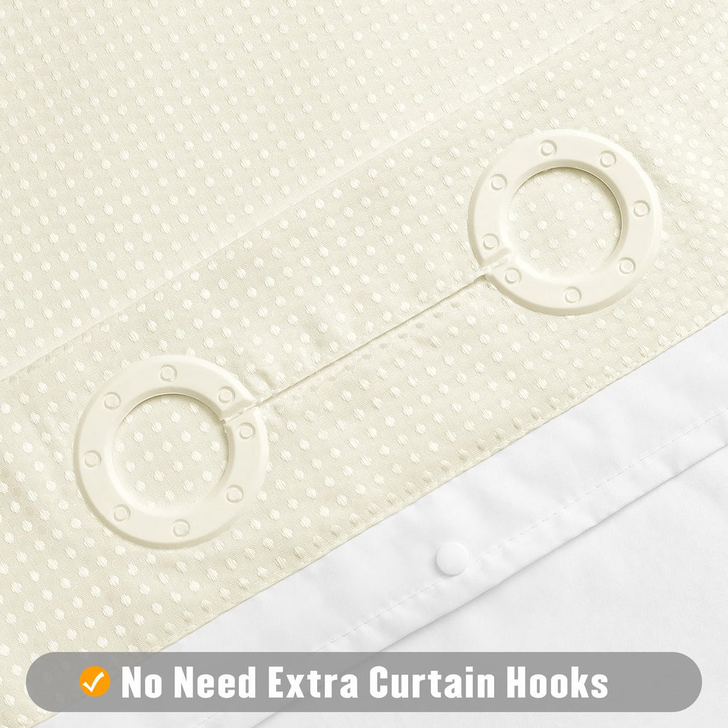 Mitovilla No Hooks Needed Extra Long Shower Curtain Set With Snap-In Liner, Ivory 86 Inch Xl Heavyweight Waffle Fabric Cloth Sho