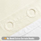 Mitovilla No Hooks Needed Extra Long Shower Curtain Set With Snap-In Liner, Ivory 86 Inch Xl Heavyweight Waffle Fabric Cloth Sho