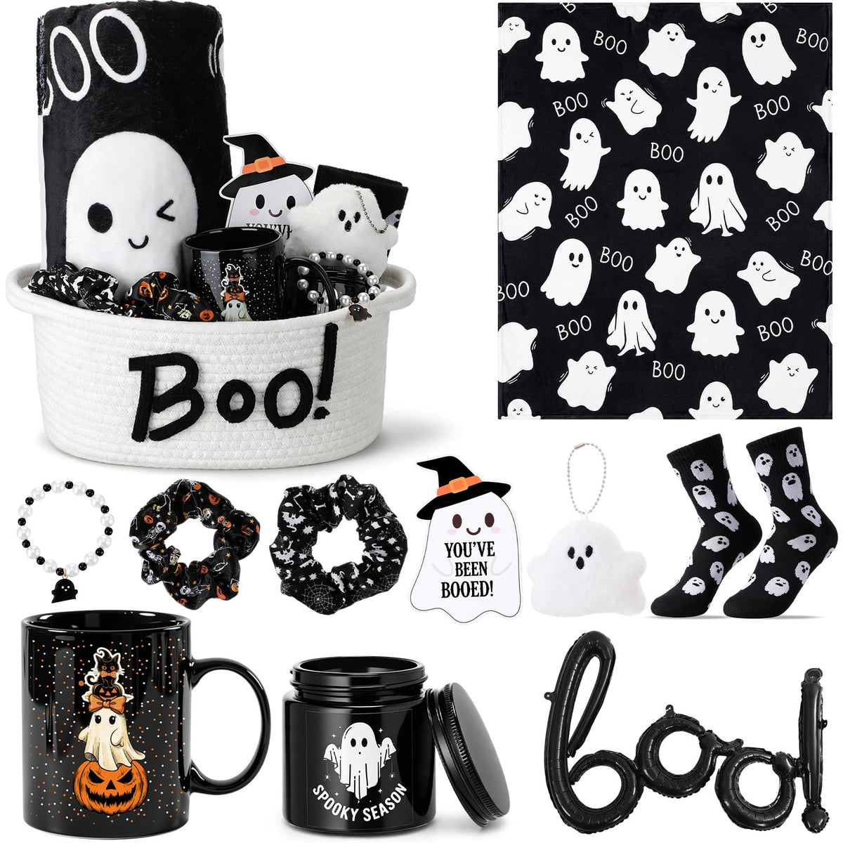 Suclain 11 Pcs Halloween Boo Basket Stuffers for Women, Black Boo